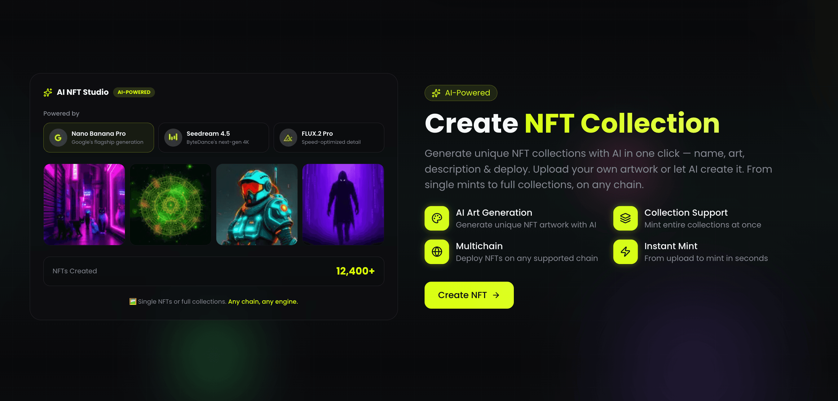 AI NFT Generator: Create and Deploy an NFT Collection With One Prompt β Powered by FLUX, Stable Diffusion, and Nano Banana